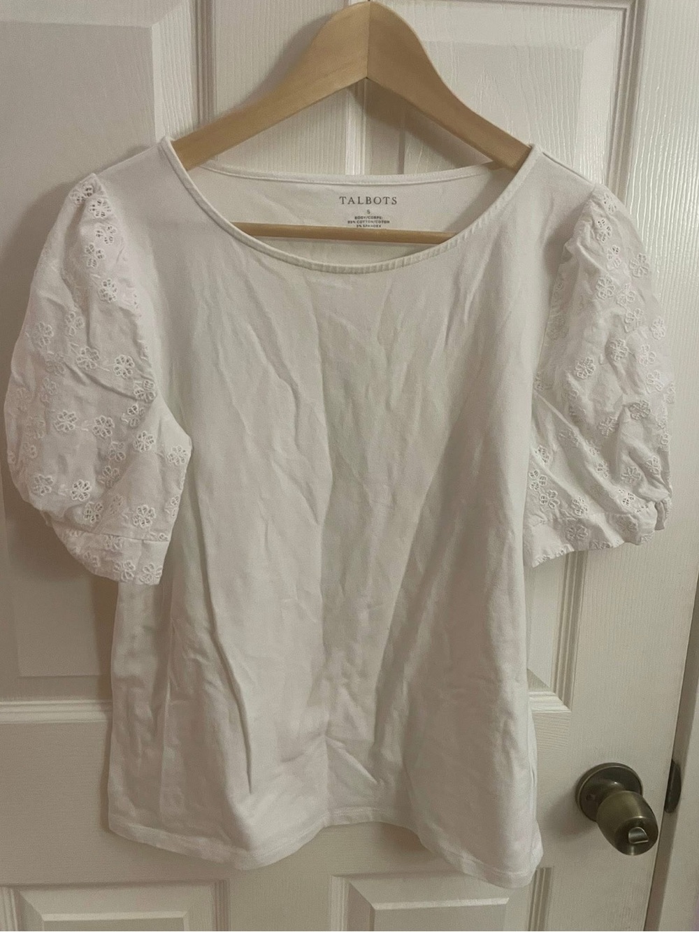Talbots White Eyelet Puff-Sleeve Blouse